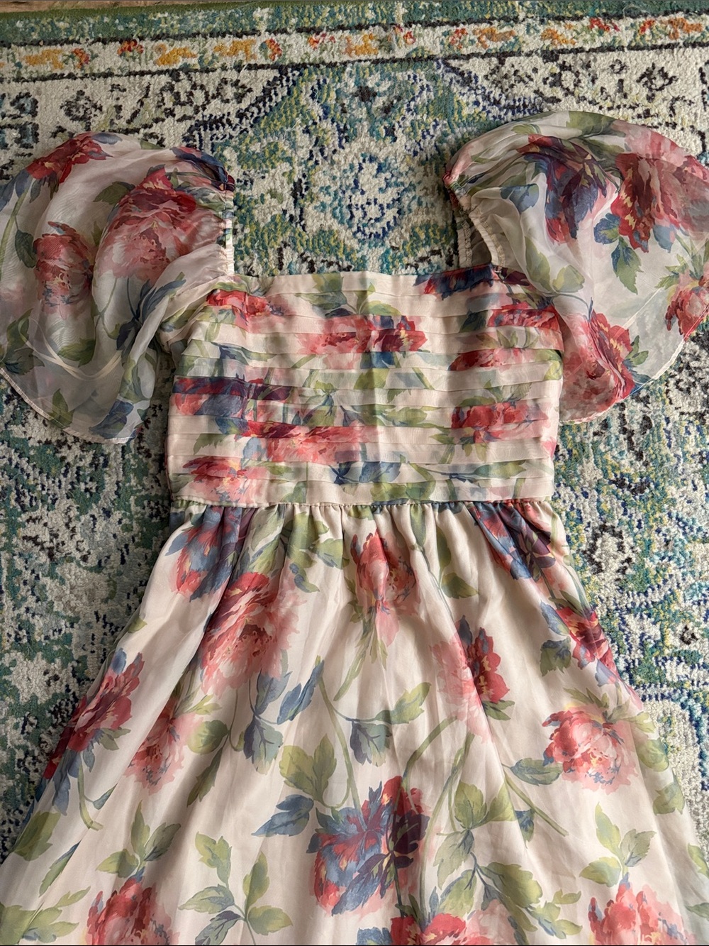 Abercrombie & Fitch Floral Puff Sleeve Dress - Pink, Green, Blue